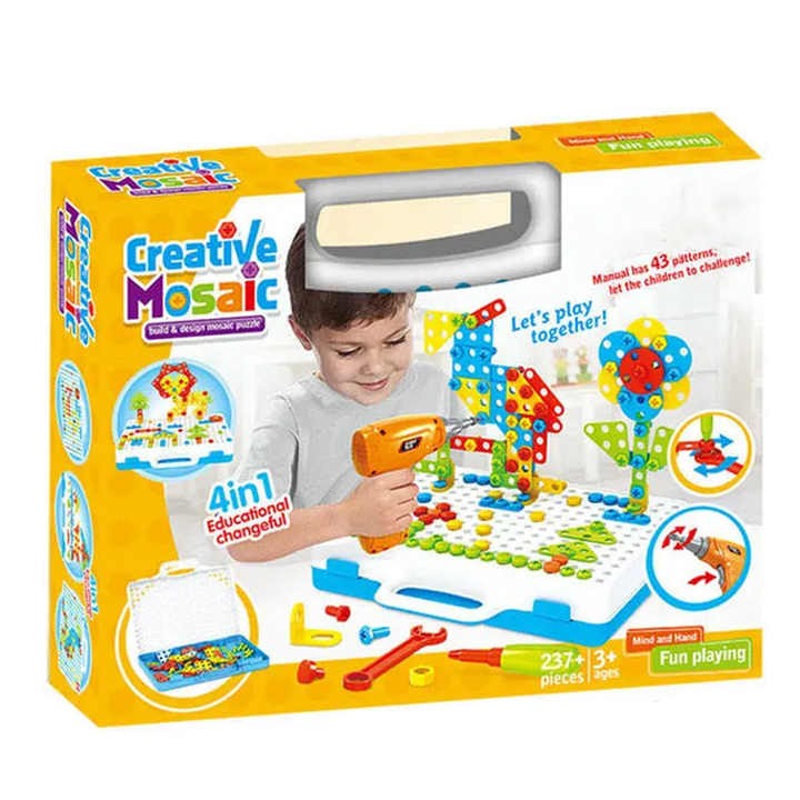 Kids Developmental Toys 3D Jigsaw DIY Puzzle Toys 237PCS Build and Design Creative Mosaic Puzzle Set with Drill for Children